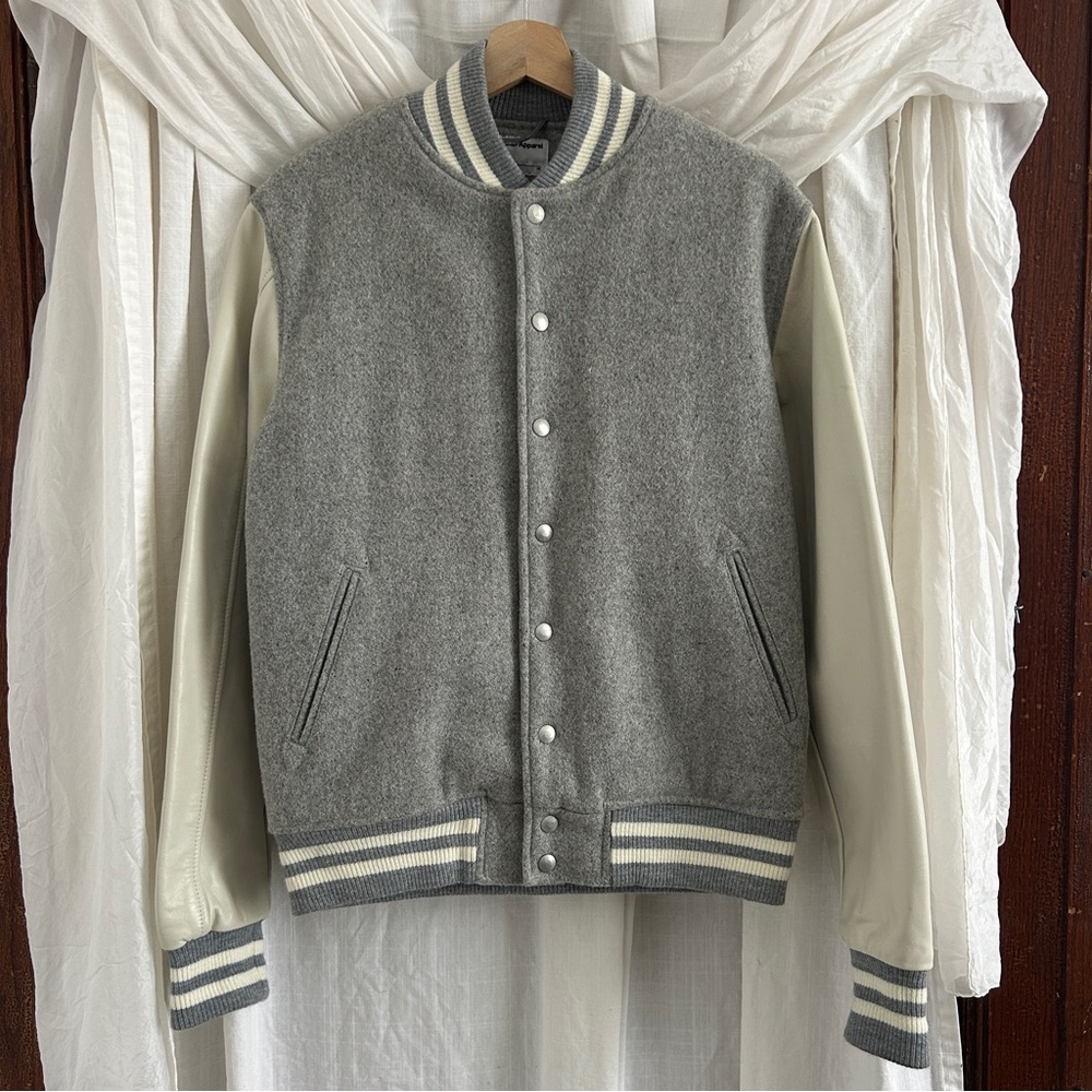 American Apparel Gray Wool & Cream Sleeve Varsity Jacket